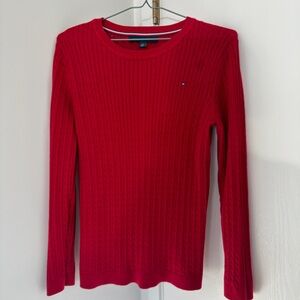 Tommy Hilfiger Bright Red Cable-Knit Crew Sweater